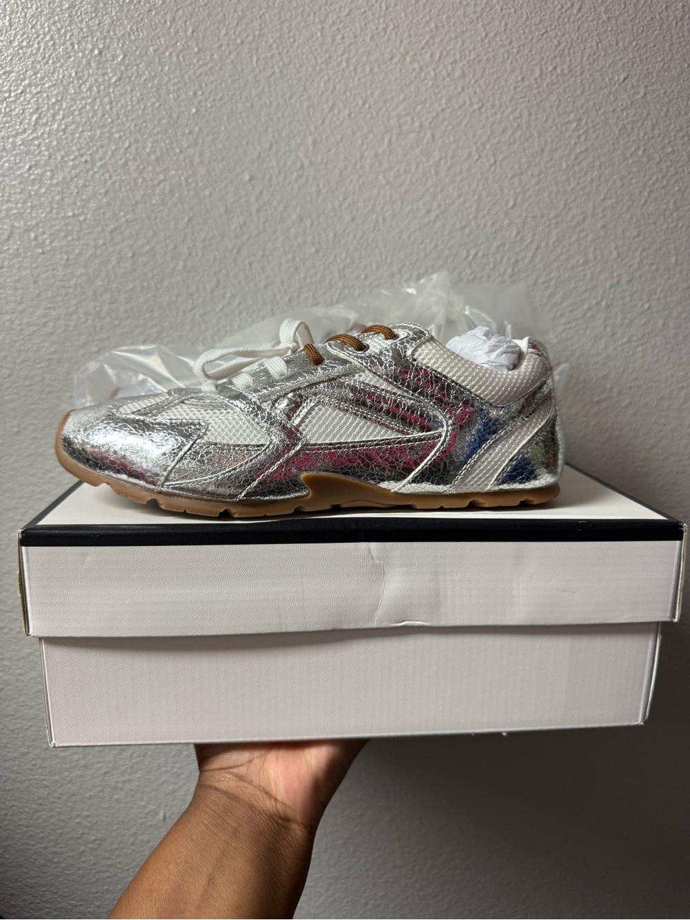 Steve Madden Silver Metallic Sneakers with Gum Sole